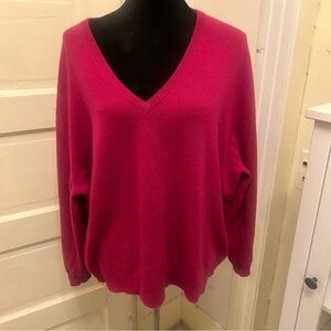 J CREW Cashmere V-Neck Pullover Sweater  Barbiecore Pink Oversized Fall Basic